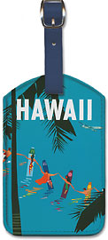 Pan American, Hawaii - Surfers Holding Hands - Hawaiian Leatherette Luggage Tags