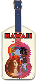 Hawaii - Hawaiian Guitar - Hawaiian Leatherette Luggage Tags