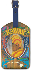 Hawaii - Wood Panel Sign - Hawaiian Leatherette Luggage Tags