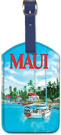 Maui Lahaina Harbor - Hawaiian Leatherette Luggage Tags