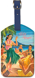Aloha Hawaii - Dancing Hula Girl - Hawaiian Leatherette Luggage Tags