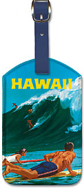 Hawaii - Big Wave Surfing at Waimea - Hawaiian Leatherette Luggage Tags