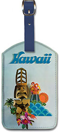 Hawaii - Tiki & Volcano - Hawaiian Leatherette Luggage Tags