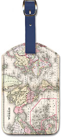 Vintage World Map - Leatherette Luggage Tags