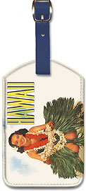 Hawaiian Hula Girl Offering a Lei - Hawaiian Leatherette Luggage Tags