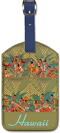 Hawaii - Hawaiian Luau - SS Lurine Menu Cover - Hawaiian Leatherette Luggage Tags