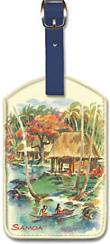 Samoa - Island Natives and Grass Hut Homes - Leatherette Luggage Tags