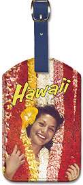 Hawaii - Flower Leis - Hawaiian Leatherette Luggage Tags