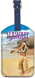 Hawaii Hula Girl On The Beach - Hawaiian Leatherette Luggage Tags