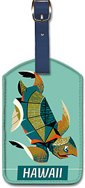 Pacific Islands Turtle - Vintage Hawaiian Art Leatherette Luggage Tags