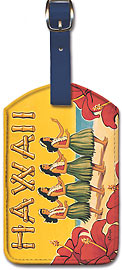 Hawaii - Hula Dancers - Vintage Hawaiian Art Leatherette Luggage Tags