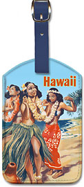 Hawaii Hula Dancers - Hawaiian Leatherette Luggage Tags