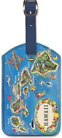Pictorial Map of the State of Hawaii - Hawaiian Airlines Route Map - Hawaiian Leatherette Luggage Tags
