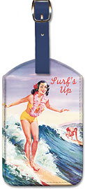 Surf's Up Surfer Girl - Hawaiian Leatherette Luggage Tags