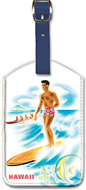 Matson Lines to Hawaii, Surfer and Outrigger - Hawaiian Leatherette Luggage Tags