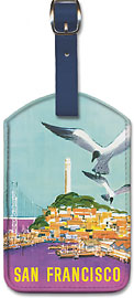 San Francisco, Wharf and Bay Bridge - Leatherette Luggage Tags