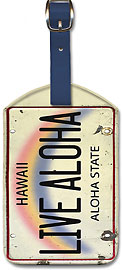 Live Aloha Hawaii License Plate - Vintage Hawaiian Art Leatherette Luggage Tags