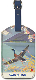 Holidays in Switzerland - Mallard (Wild Duck) takes flight over Lake Lucern - Leatherette Luggage Tags