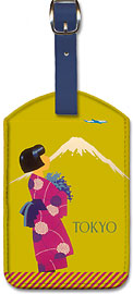 Tokyo Japan - Japanese Girl with Kimono and Mount Fuji - Leatherette Luggage Tags