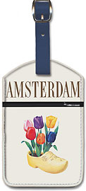 Amsterdam, Holland - Fly Canadian Pacific Air Lines - Dutch Tulips in a Wooden Clog - Leatherette Luggage Tags