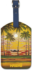 Hawaii Outrigger on Sunset - Fly Hawaiian Air - Hawaiian Airlines - Leatherette Luggage Tags
