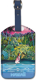 Fly Hawaiian Air - Hawaii Women on the Beach and Tropical Forest - Hawaiian Airlines - Leatherette Luggage Tags