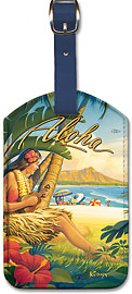 Greetings from Waikiki - Vintage Hawaiian Art Leatherette Luggage Tags