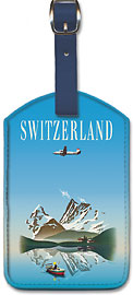 Switzerland - Swissair - Douglas DC-4 Airliner - Swiss Lake and Mountains - Leatherette Luggage Tags