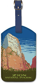 Zion National Park - Great White Throne Mountain - Ranger Naturalist Service Poster - Leatherette Luggage Tags