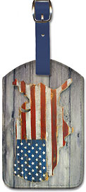 USA Flag - Mainland Shape - Wood - Leatherette Luggage Tags