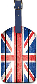 UK Flag on Wood - Leatherette Luggage Tags