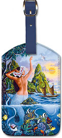 Wahine from the Sea, Hawaiian Mermaid - Hawaiian Leatherette Luggage Tags