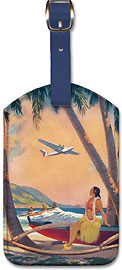 Hawaiian Fantasy, Hula Girl and Outrigger - Hawaiian Leatherette Luggage Tags