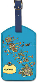 Hawaii - Vintage Pictorial Map c.1930's - Hawaiian Leatherette Luggage Tags