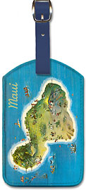 The Island of Maui Hawaii - Pictorial Map - Hawaiian Leatherette Luggage Tags