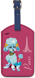 Paris - Blue Poodle and Eiffel Tower - Leatherette Luggage Tags
