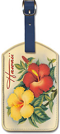 Hawaiian Hibiscus - Vintage Hawaiian Art Leatherette Luggage Tags