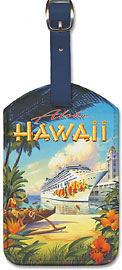Pride of Hawaii Cruise Ship - Aloha Towers, Honolulu Harbor - Hawaiian Leatherette Luggage Tags