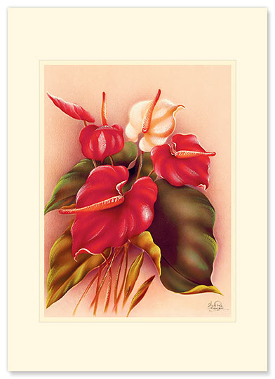 Red & White Anthuriums - Personalized Vintage Collectible Greeting Card