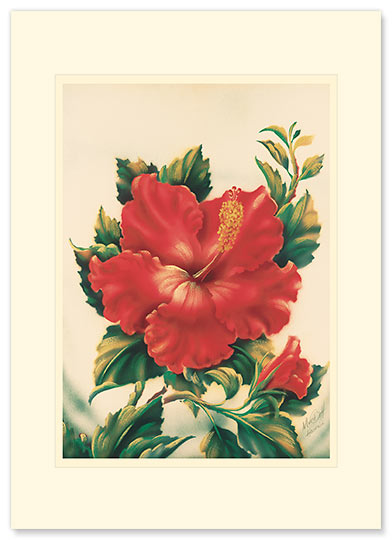 Red Hibiscus - Personalized Vintage Collectible Greeting Card