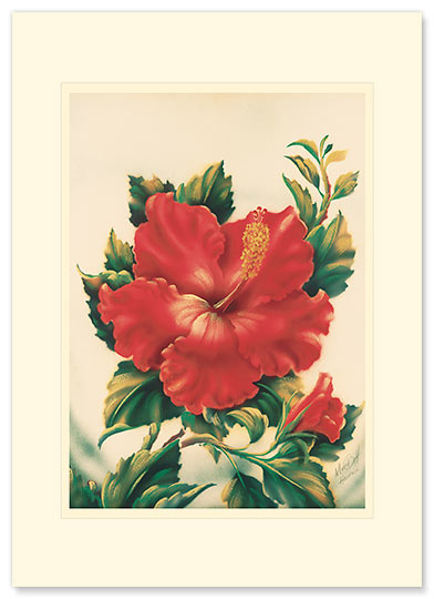 Red Hibiscus - Personalized Vintage Collectible Greeting Card