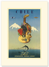 Scandinavian Airlines Chile, Gaucho Guitar - Premium Vintage Collectible Blank Greeting Card