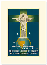 Pan American Airways Rio de Janeiro, Brazil, Christ on the Cross - Premium Vintage Collectible Blank Greeting Card