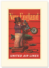 United Air Lines: New England - Premium Vintage Collectible Blank Greeting Card