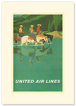 United Air Lines: Horse Back Riders - Premium Vintage Collectible Blank Greeting Card