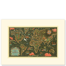 Global Network Map - Premium Vintage Collectible Blank Greeting Card