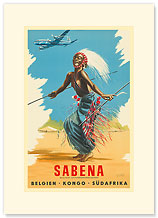 Sabena Airlines, Belgium - Congo - S.Africa - Premium Vintage Collectible Blank Greeting Card