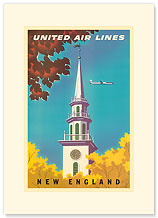 United Air Lines: New England - Premium Vintage Collectible Blank Greeting Card