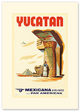 Mexicana Airlines via Pan American: Yucatan - Premium Vintage Collectible Blank Greeting Card