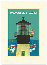 United Air Lines: Lighthouse - Premium Vintage Collectible Blank Greeting Card